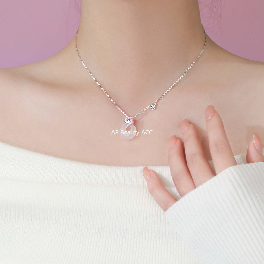 D廠-原創足銀S999甜心萌馬項鍊可愛設計卡通高級新款小眾鎖骨鏈批發「YC3828N_1」25.12-2