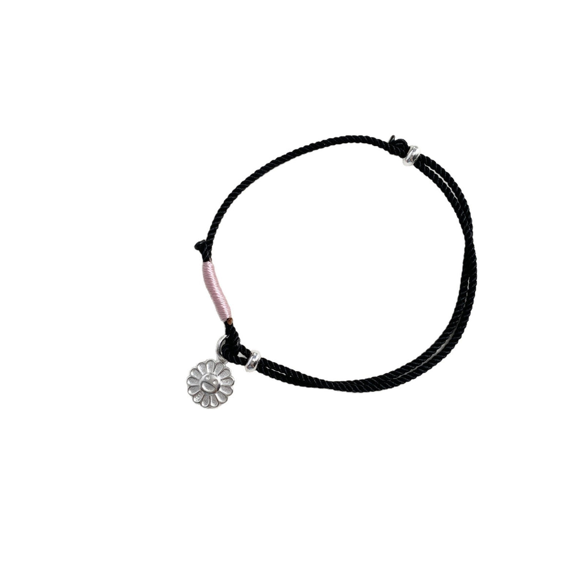 C廠-韓國東大門太陽笑臉花朵手工編織可調節編繩S925純銀手鍊「1538」25.11-2