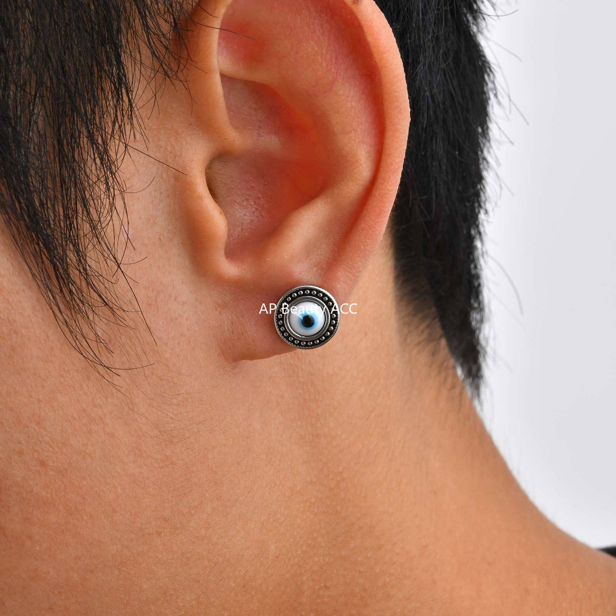 G廠-不鏽鋼男士潮流波西米亞樹脂惡魔之眼耳釘鋼色「ES-766」25.11-3