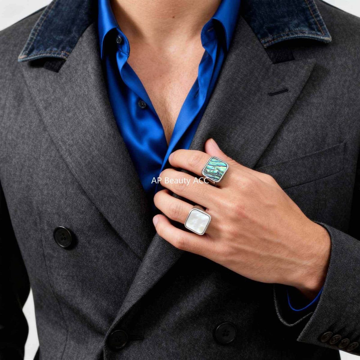 G廠-新款歐美ins風簡約不鏽鋼鮑魚貝白貝鑄造ins 風戒指「RC-207」25.12-3