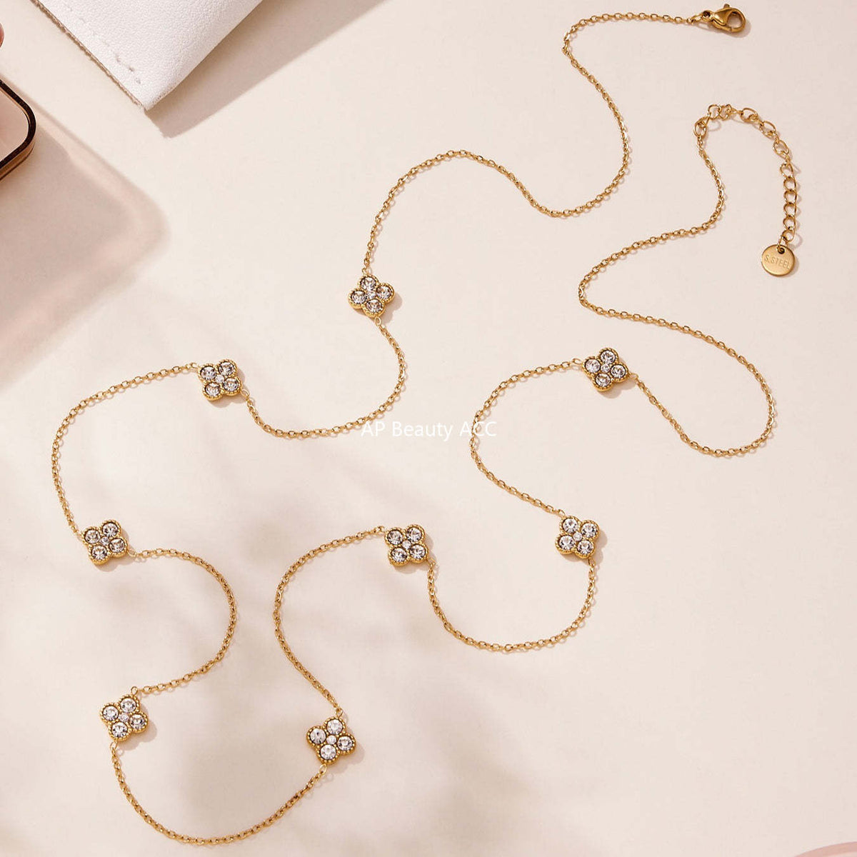 B廠-超閃5A鋯石小花朵滿鑽長款毛衣鏈歐美風時尚百搭不鏽鋼飾品「M086」25.11-3