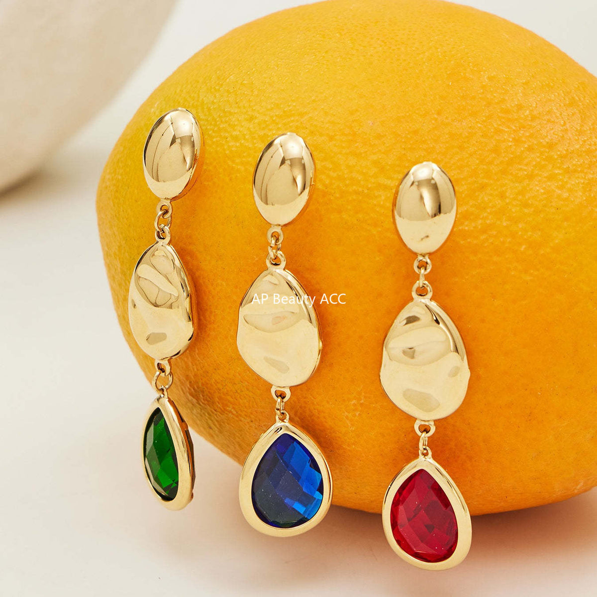 B廠-不鏽鋼空心水滴切面玻璃石耳環歐美小眾時尚高質感耳飾鍍18k真金「F764」25.12-1