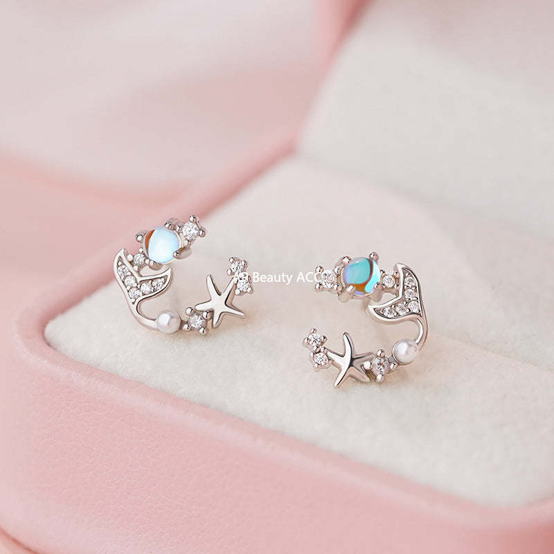 D廠-S999足銀浪漫文藝繁星魚尾耳環女輕奢甜美可愛小香風高級耳飾批發「YC2204E_1」25.11-1