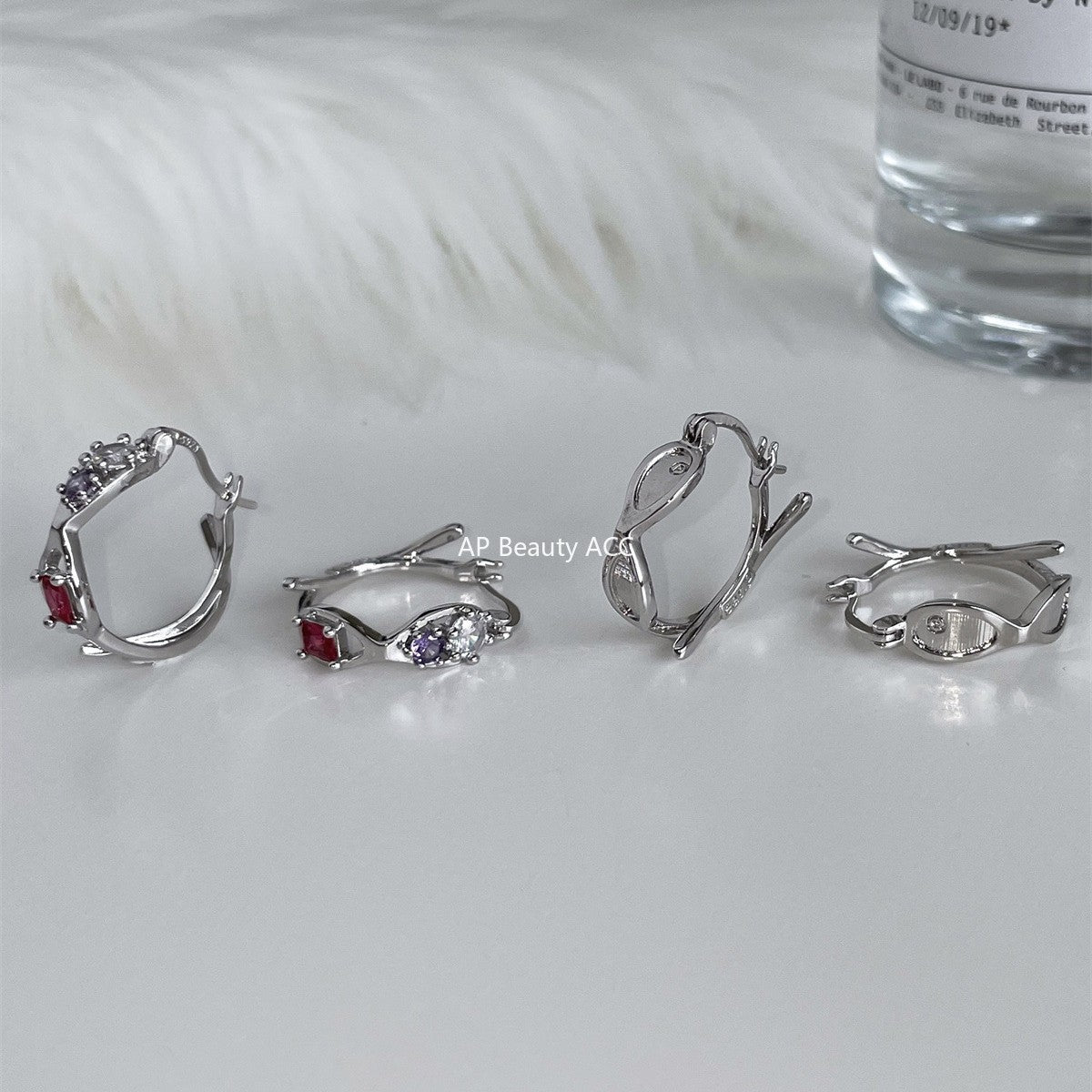 C廠-韓版彩色鋯石耳環女冷淡風時尚輕奢百搭高級感耳圈精緻簡約耳飾「EH-4027」25.10-2