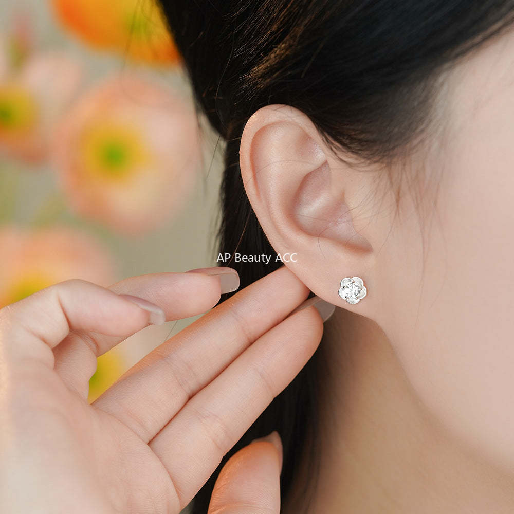 D廠-足銀S999高級感花鋯石耳環女甜美清新韓風氣質小眾精緻耳飾「YC3124E_2」25.11-4