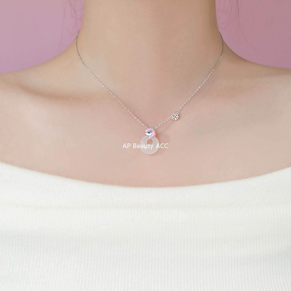 D廠-原創足銀S999甜心萌馬項鍊可愛設計卡通高級新款小眾鎖骨鏈批發「YC3828N_1」25.12-2