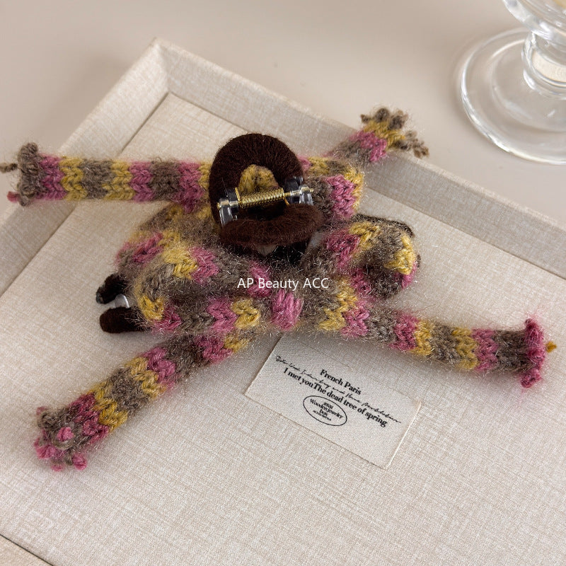 E廠-溫柔紫色毛線蝴蝶結抓夾2025新款秋冬毛絨髮夾後腦勺鯊魚夾高級感「26283」25.11-2