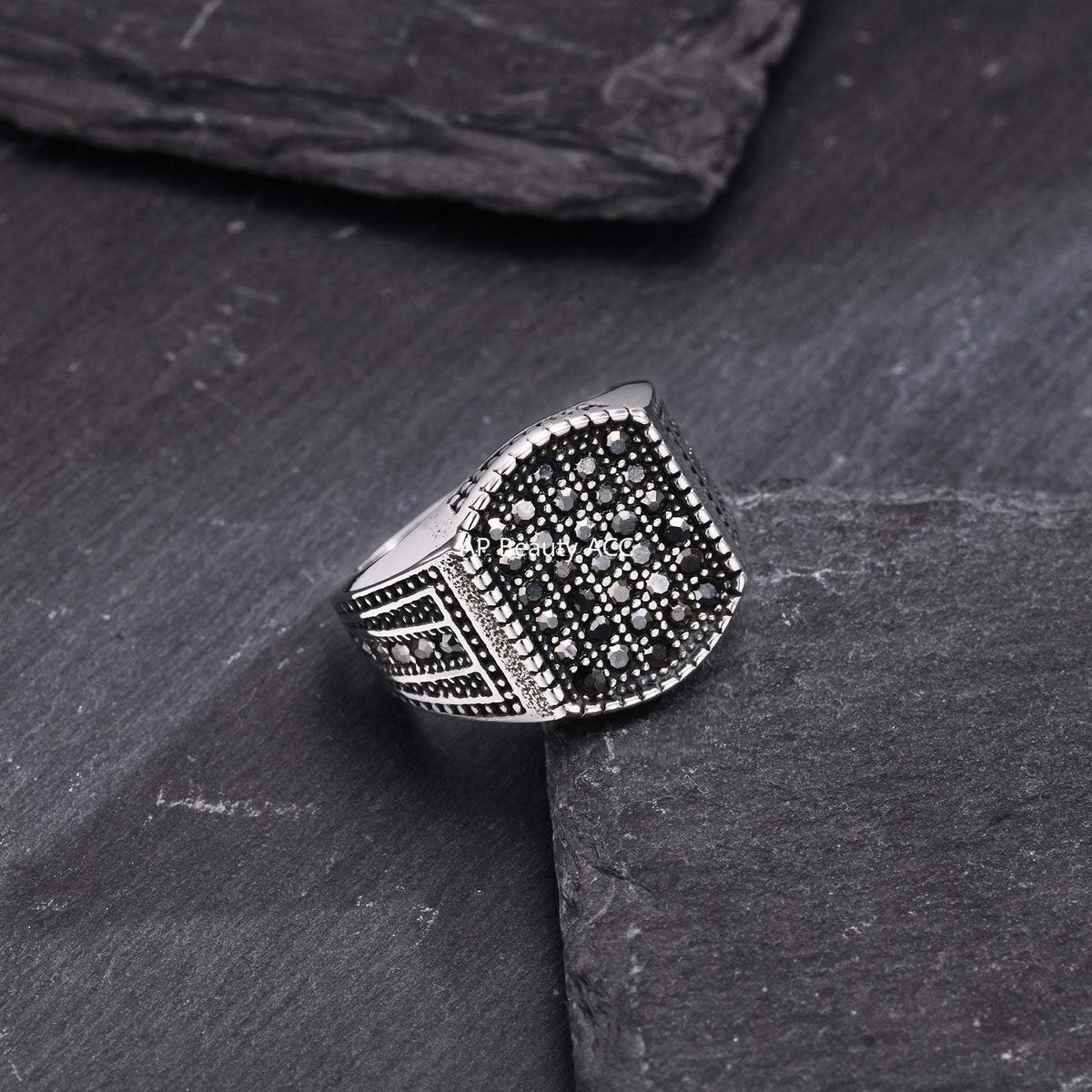 G廠-首飾印章不鏽鋼黑鋯石鑄造戒指男士飾品「RC689」25.10-5