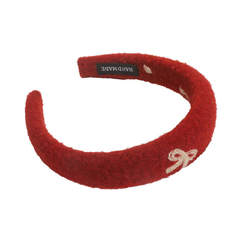 E廠-新年紅色刺繡蝴蝶結高顱頂髮箍女溫柔外出高級感頭箍髮捆可愛髮飾「27756」25.12-1