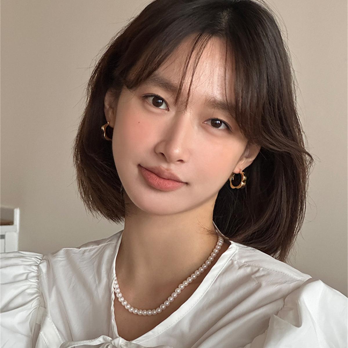 C廠-925銀針素圈耳環女精緻時尚高級感波浪花朵耳圈輕奢百搭簡約新款「EH-3201」24.09-3