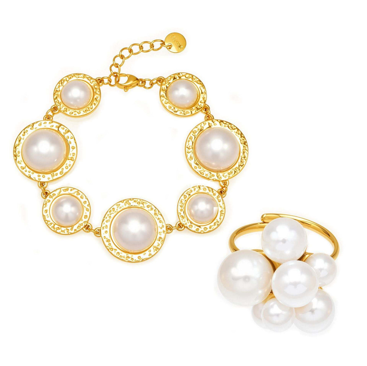 B廠-不鏽鋼多彩貝珠開口戒指個性圓膠紙手鍊首飾套裝鍍18k真金不掉色「TXA520-TXE520」25.12-3