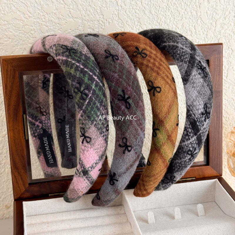 E廠-蝴蝶結毛呢髮箍秋冬高顱頂頭窟復古髮旅頭箍女高級感洋氣時尚髮飾「26085」25.11-3