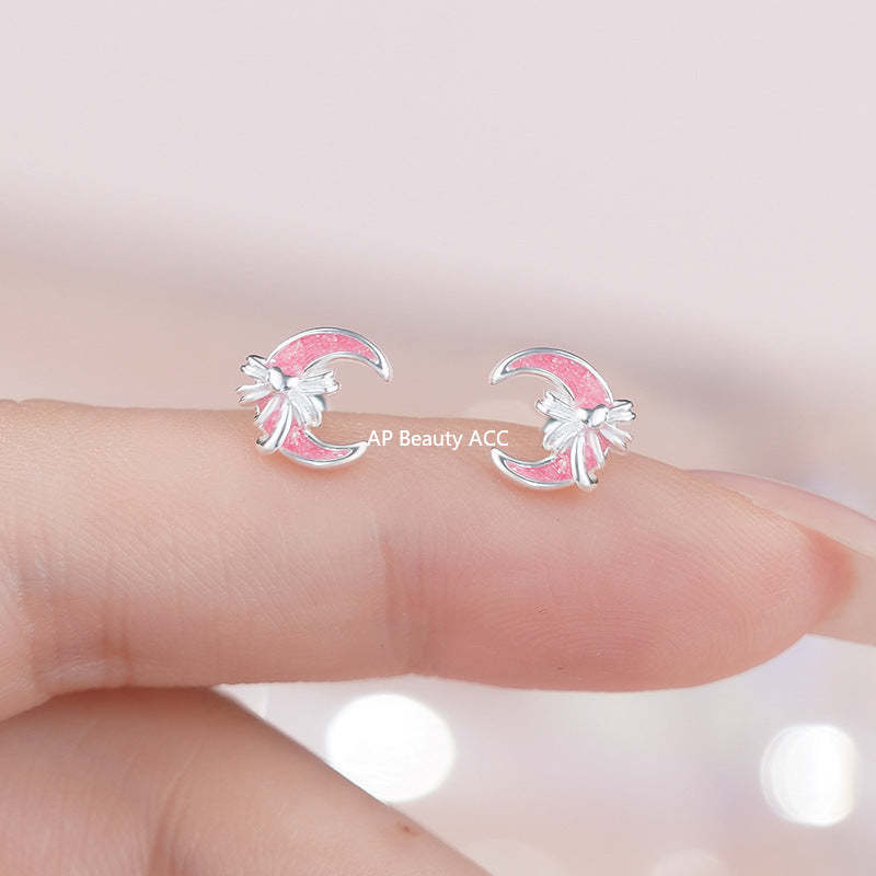 D廠-足銀S999輕奢公主月亮蝴蝶結耳環女甜美淑女風可愛百搭耳飾品批發「YC6344E_1」25.11-1