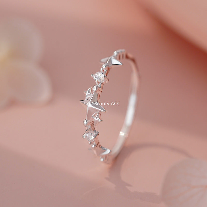 D廠-S999足銀四芒星鋯石戒指夢幻簡約小眾ins風溫柔高級設計手飾「YC3405R_1」25.11-2