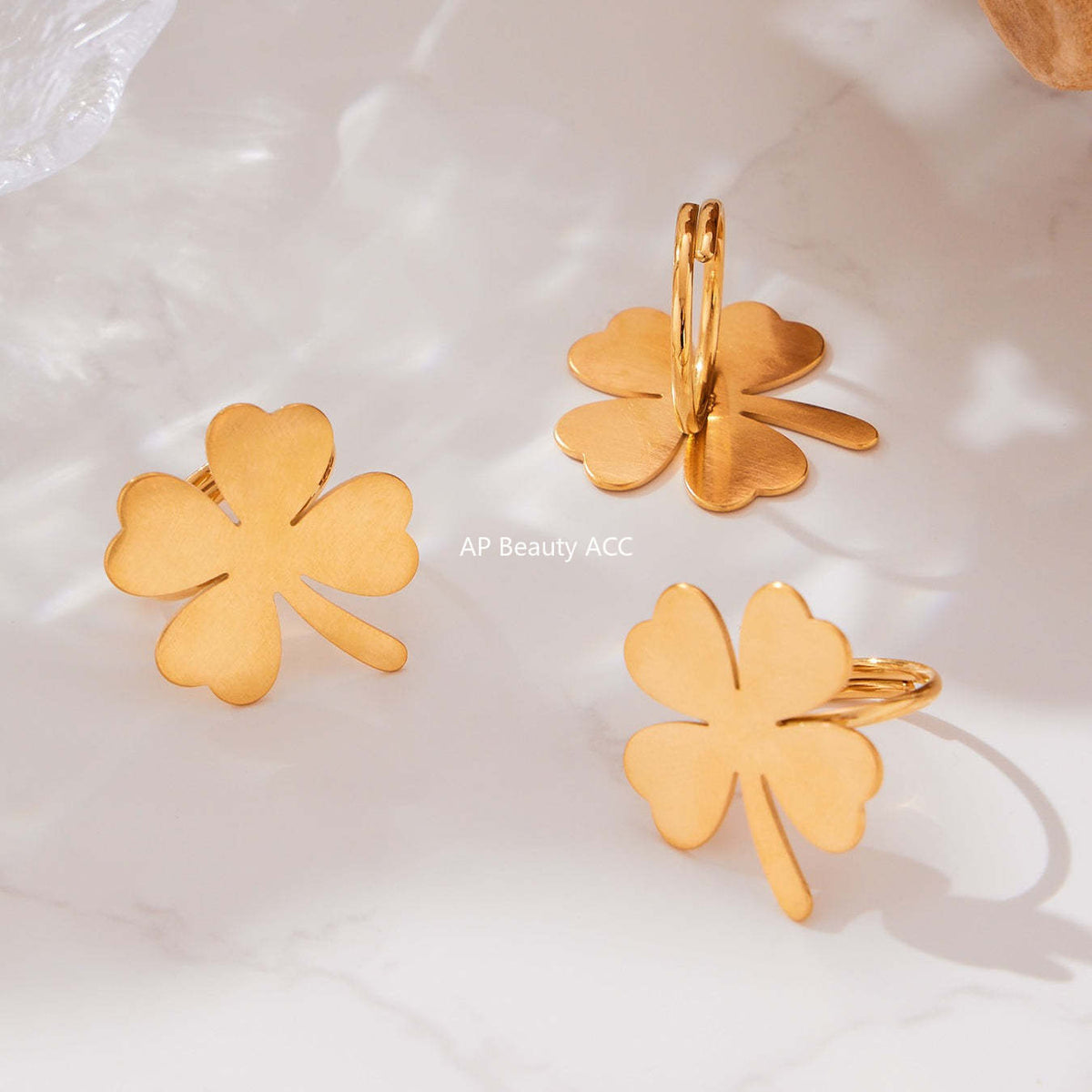 B廠-不鏽鋼愛心四葉草耳環戒指毛衣鏈飾品套裝鍍18k真金不掉色「TXP463」25.10-5