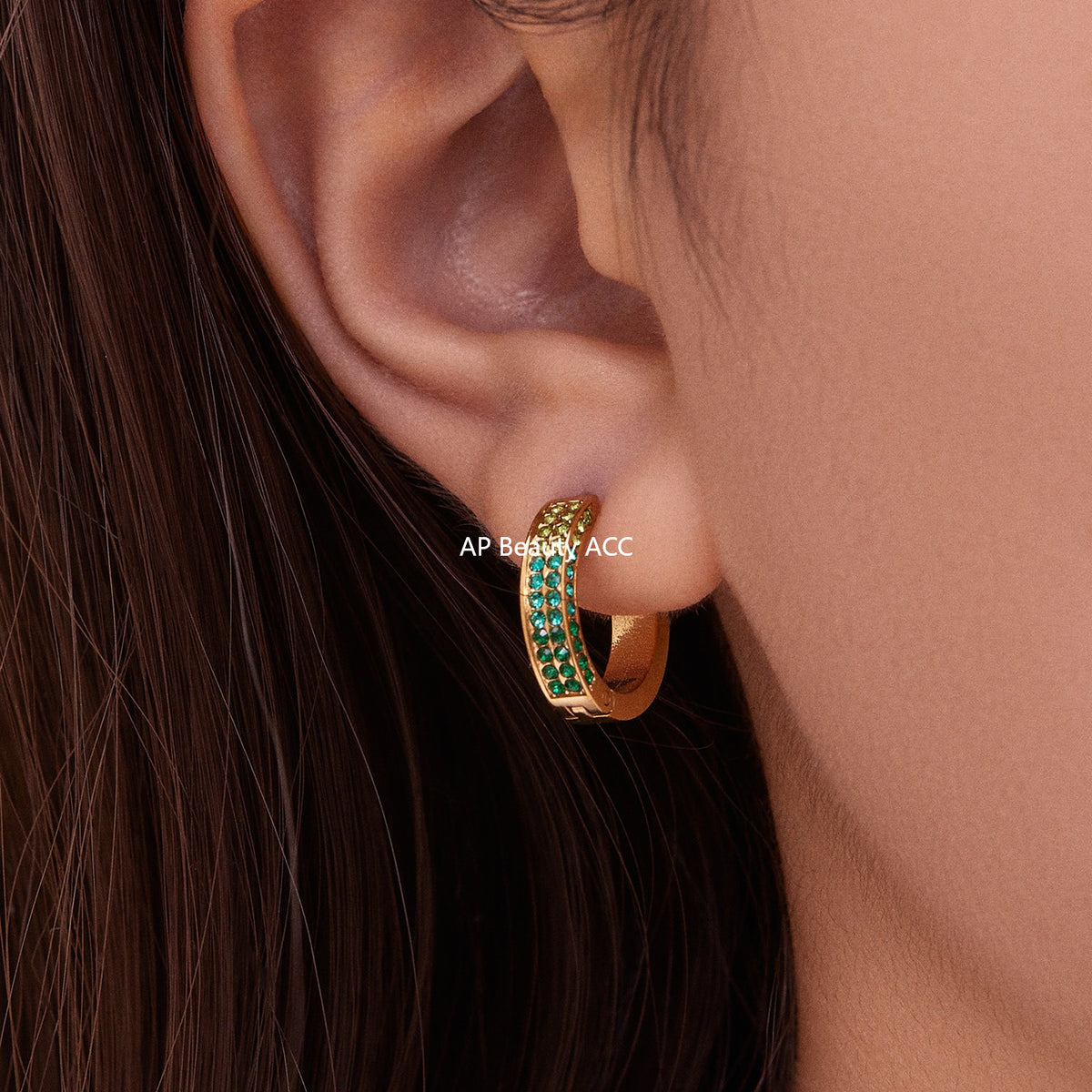 B廠-ins風高質量彩色5A鋯石圓圈卡扣耳環不鏽鋼鍍18k真金耳飾女「F930」25.11-2