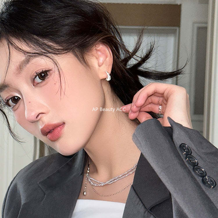 C廠-韓版竪紋八芒星鋯石耳環女小眾設計感輕奢個性甜酷耳圈高級感耳飾「EH-4097」25.12-1