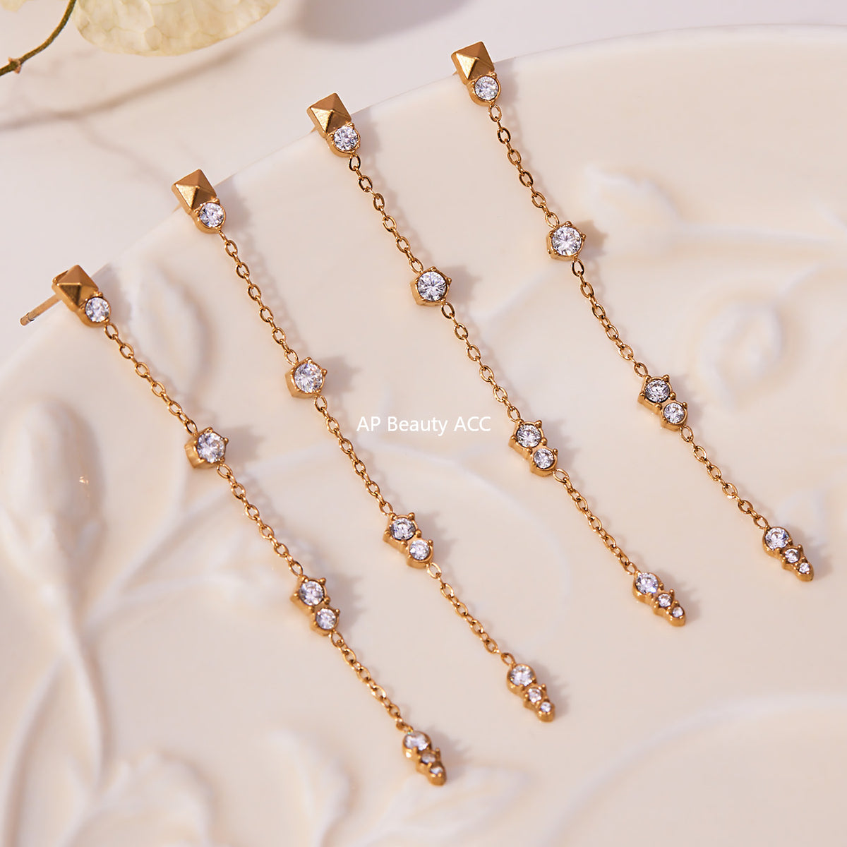 B廠-不鏽鋼流蘇鋯石耳環鍍18k真金chic風歐美時尚輕奢百搭耳飾「F932」25.11-2