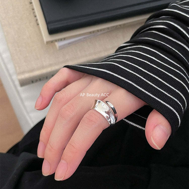 C廠-小眾清冷感磨砂素圈戒指女輕奢高級感ins食指戒百搭設計氣質指環「JZ-0729」25.11-3