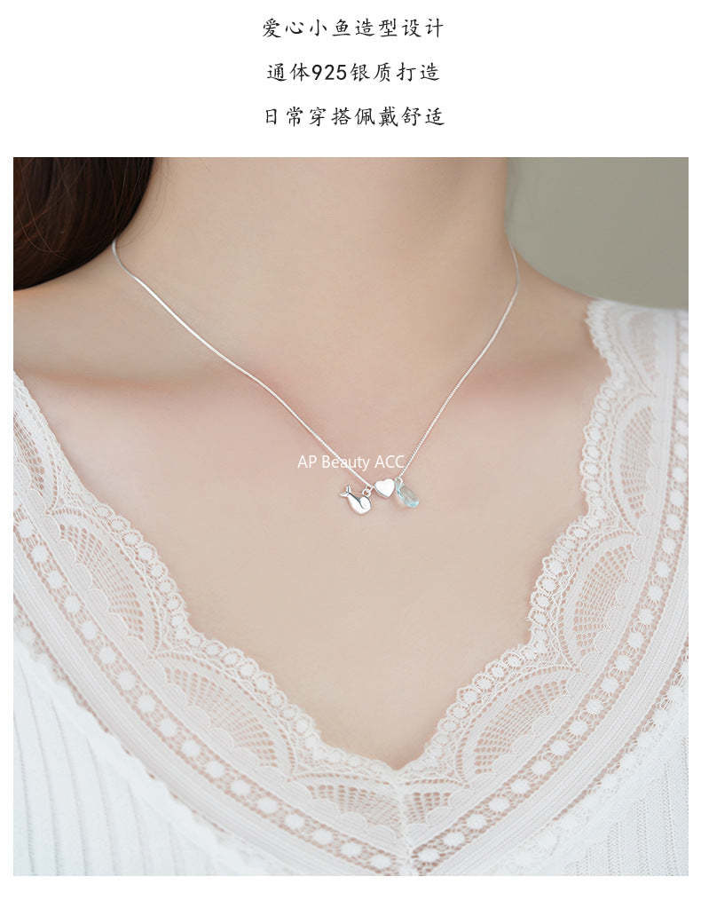 D廠-純銀S925藍色水滴小魚項鍊女小眾設計感少女感輕奢高級鎖骨鏈批發「YC0450N_1」25.12-2