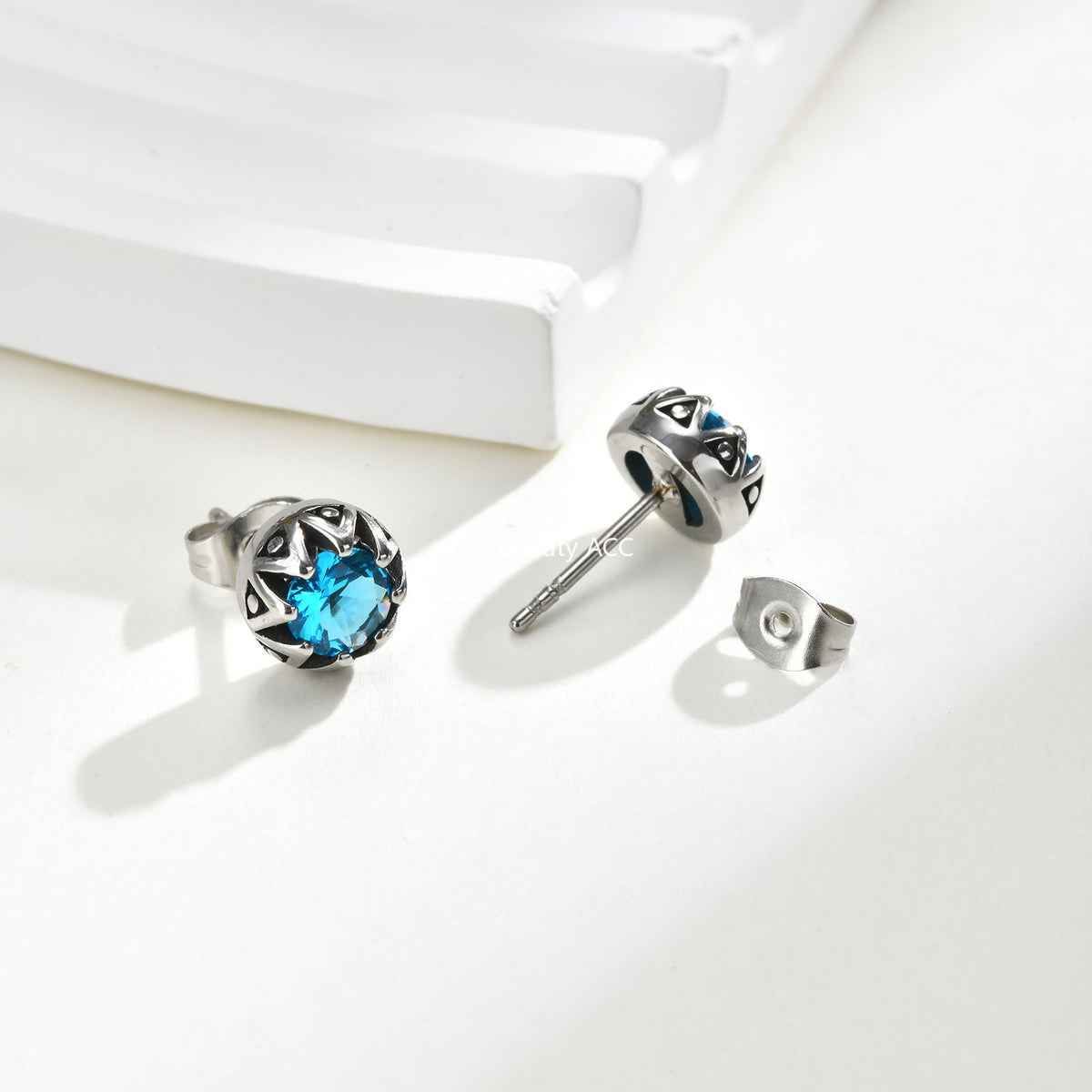 G廠-鈦鋼耳環日韓ins風朋克輕奢藍鋯石皇冠潮男女耳釘冷淡風「ES-736」25.11-1