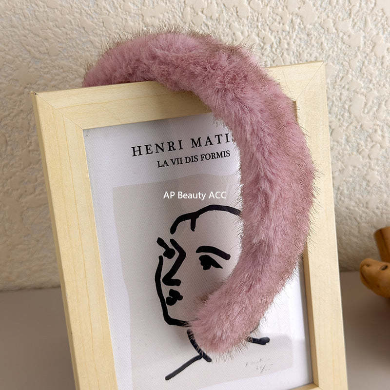 E廠-高顱頂髮箍女2025新款高級感秋冬毛絨髮箍洋氣時尚仿貂絨頭箍髮飾「24297」25.11-1