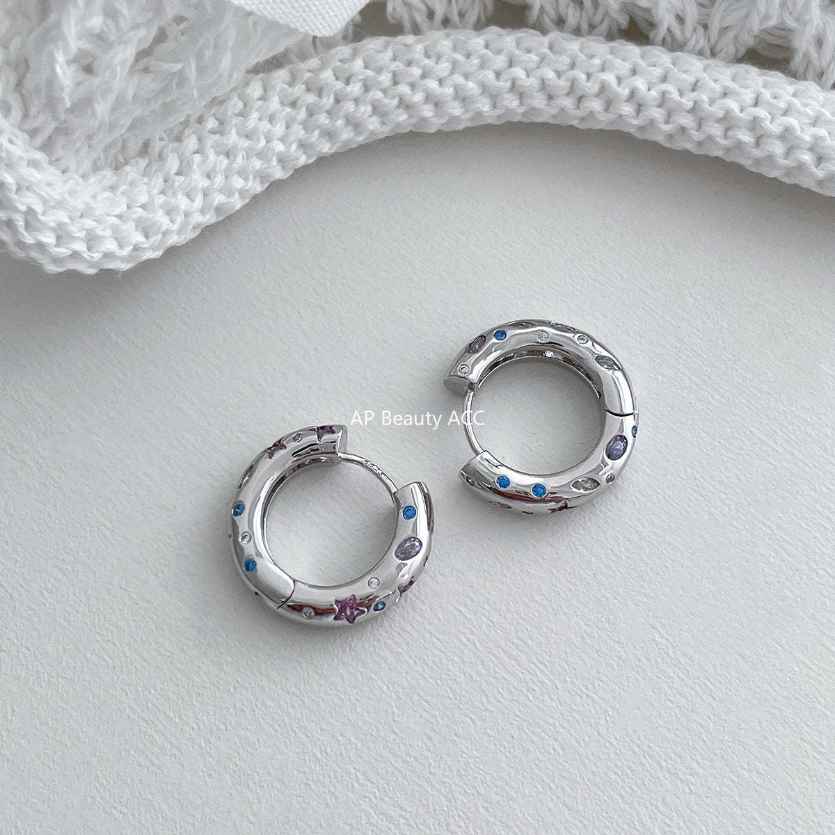 C廠-日韓甜美風幾何星星鋯石耳環女小眾簡約銀針耳圈個性精緻百搭耳扣「EH-4135」25.12-2