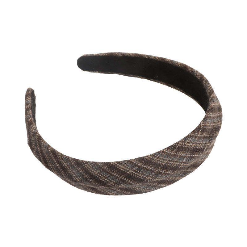 E廠-韓國經典復古格紋凹凸髮箍女2025新款法式高顱頂寬邊氣質頭箍髮飾「27675」25.11-3