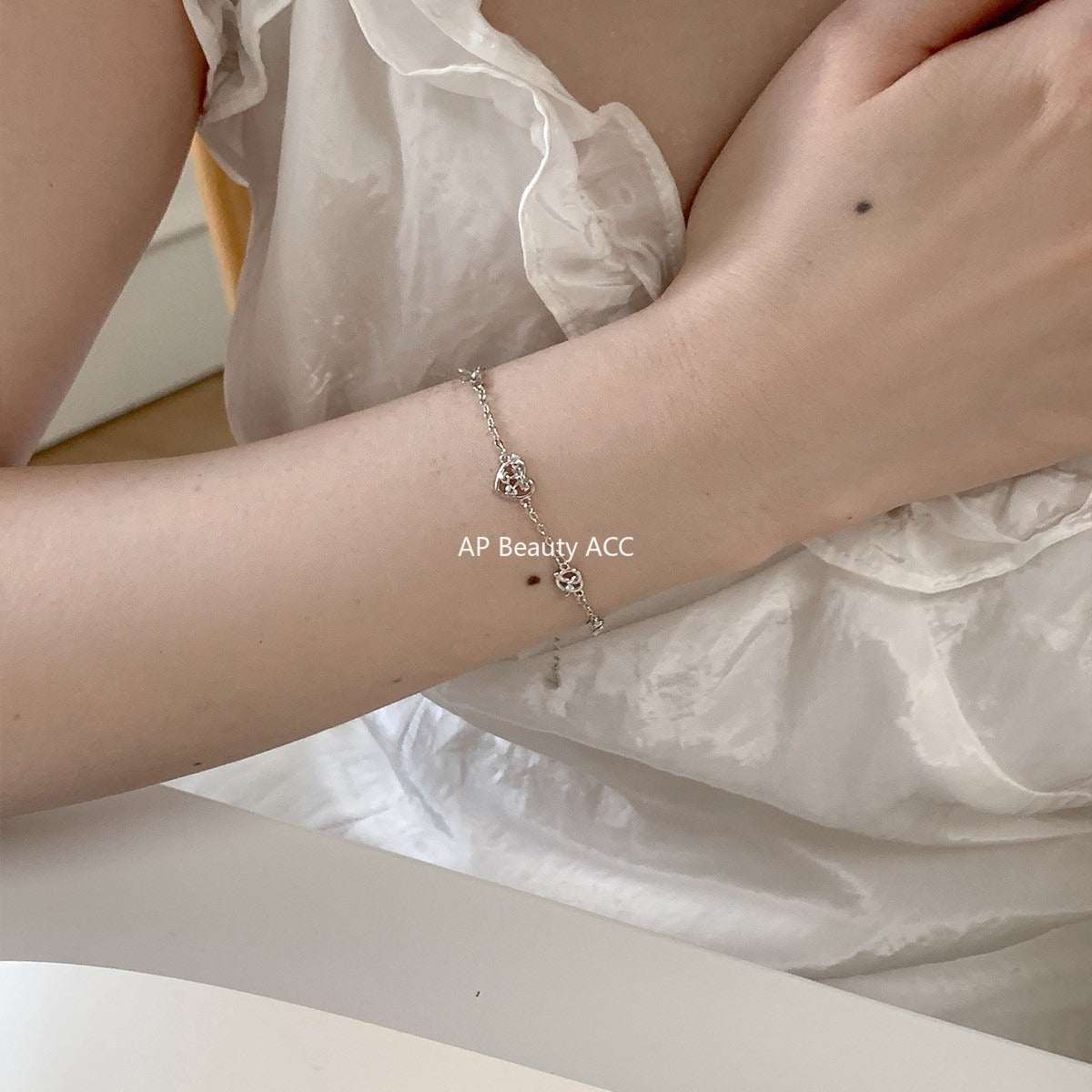 C廠-韓版愛心鹼水結手鍊女甜美小清新蝴蝶結純銀手飾小眾精緻設計飾品「SL-490」25.11-1