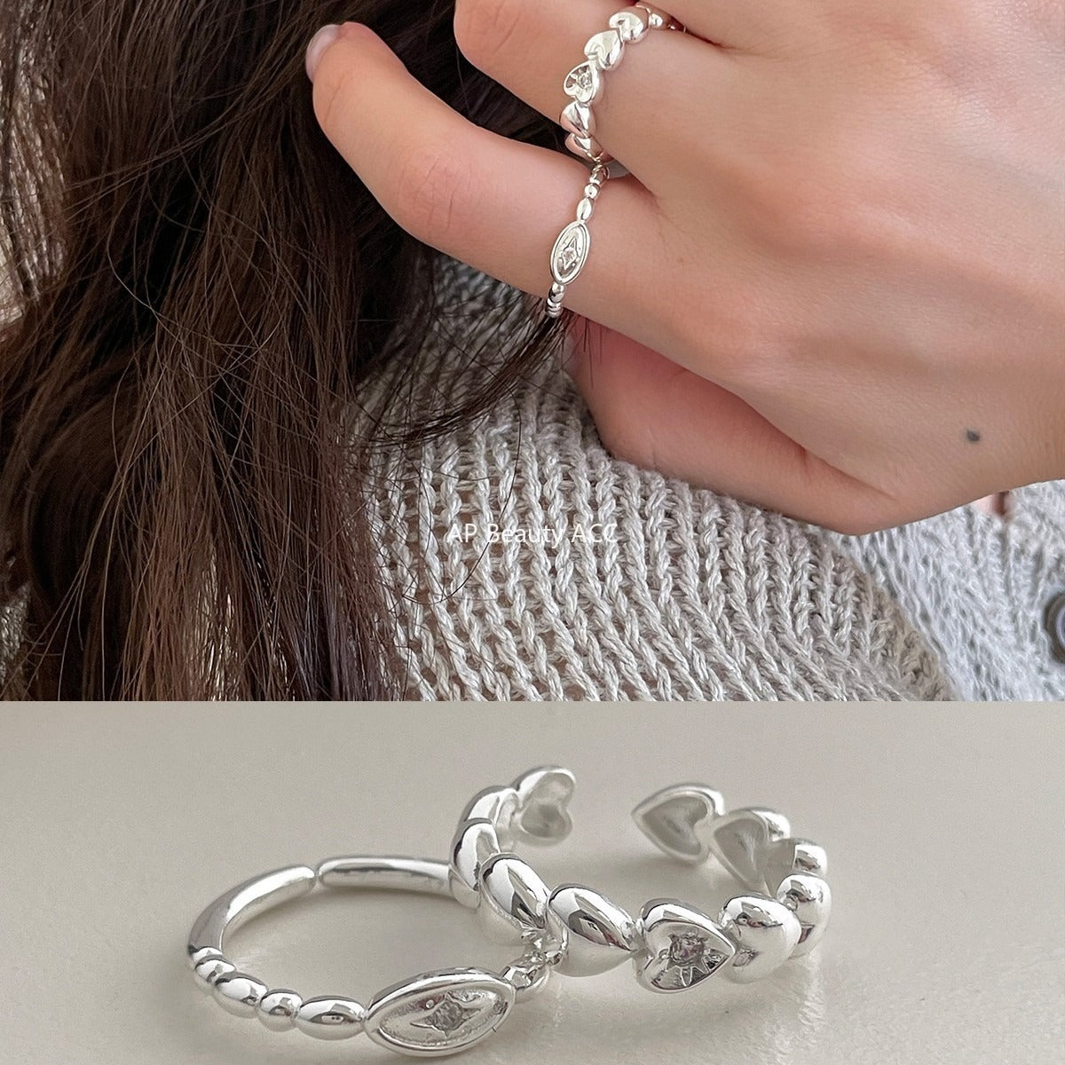 C廠-韓系簡約純銀愛心戒指女小眾精緻星星鋯石食指戒設計高級感新指環「JZ-0719」25.11-1