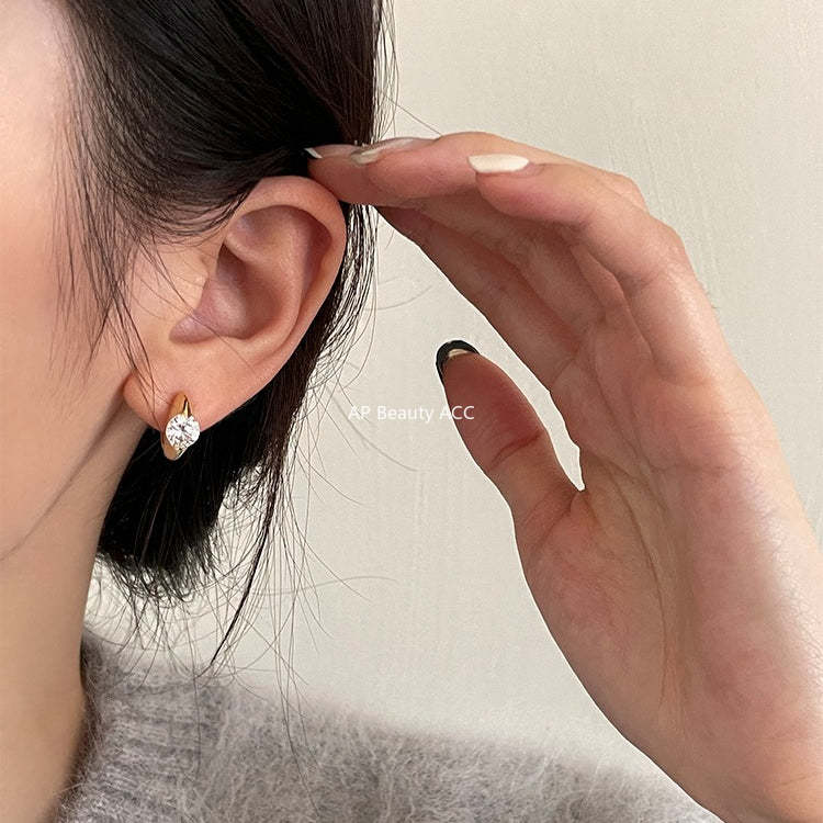 C廠-耳環新爆耳釘小眾設計鋯石耳圈銀針耳耳飾女高級感氣質耳飾「EH-2549.SJ」25.12-3