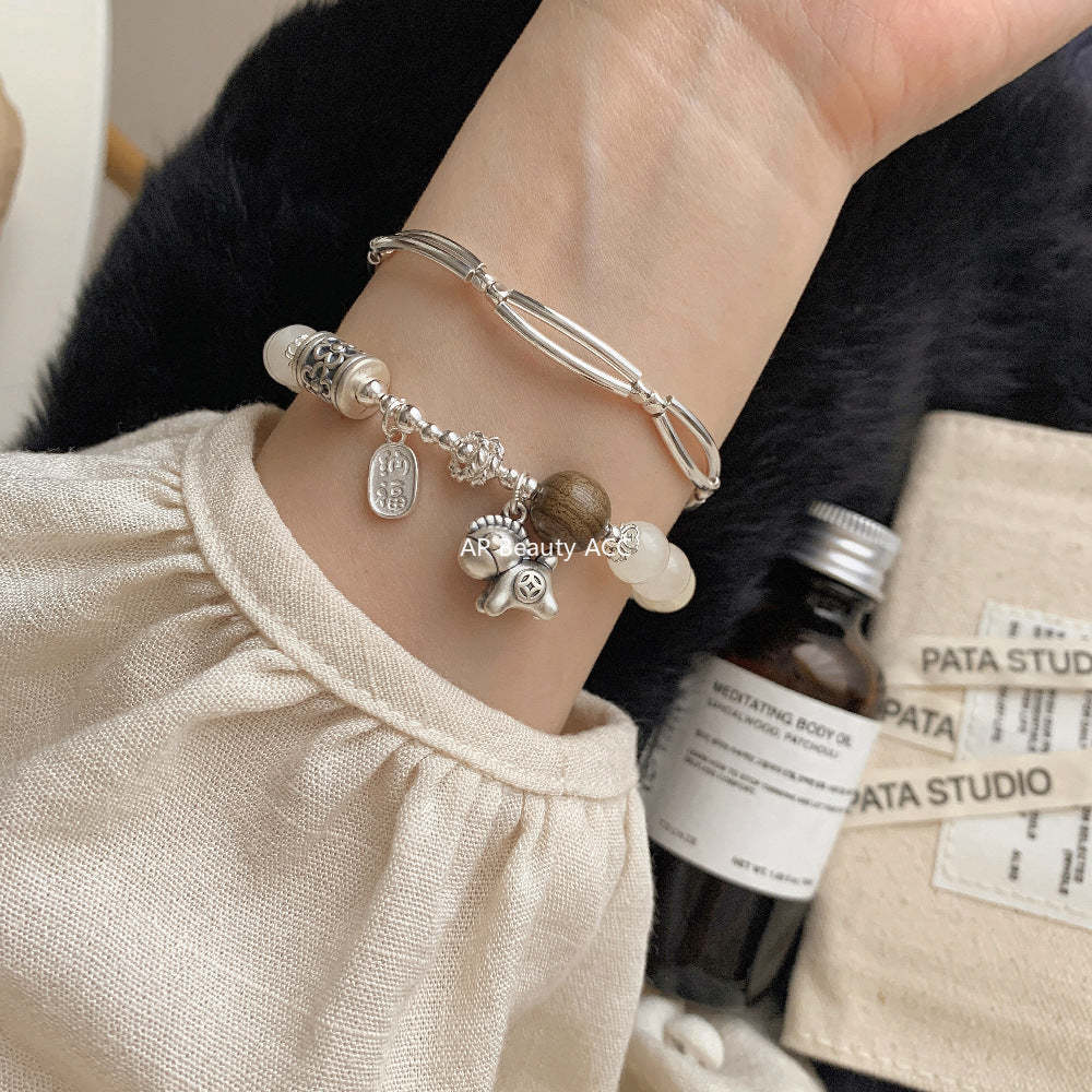 C廠-新中式國風古風2026生肖馬年小馬漢青玉手串S925純銀手鍊「1510」25.11-3