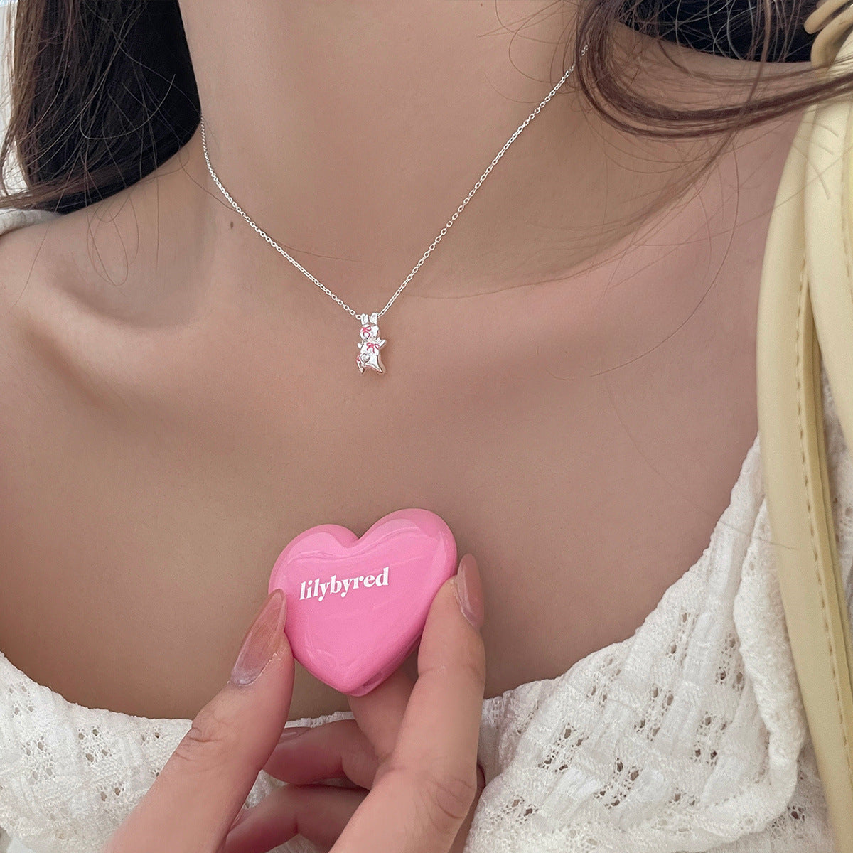 C廠-925純銀可愛兔子吊墜項鍊女小眾設計甜美粉色蝴蝶結鎖骨鏈ins頸鏈「XL-1087」25.05-1