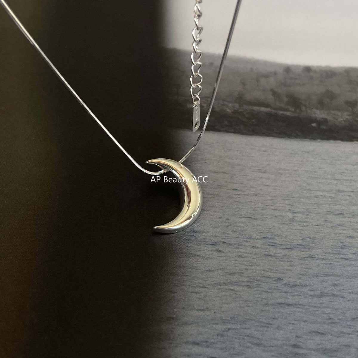 F廠-韓國韓版925純銀月亮項鍊簡約百搭氣質小紅書冷淡風項鍊「B1168」25.12-3