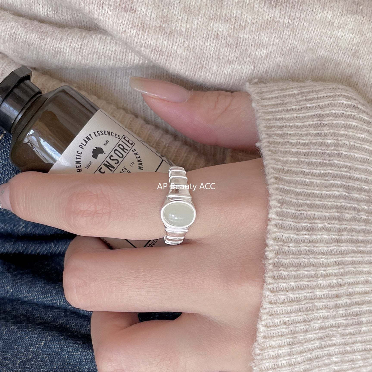 F廠-韓版飾品925純銀橢圓水晶戒指個性小紅書INS戒指指環「J1900」25.12-2