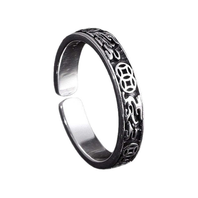 G廠-復古銅錢貔貅戒指男潮個性冷淡風開口指環時尚簡約立體浮雕食指戒「J2673」25.11-4