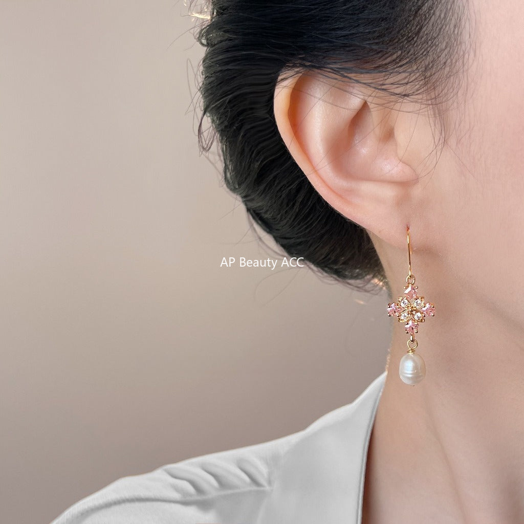 A廠-淡水珍珠微鑲鋯石清新甜美小香風新款耳飾工廠飾品水滴耳環「7045」25.11-1
