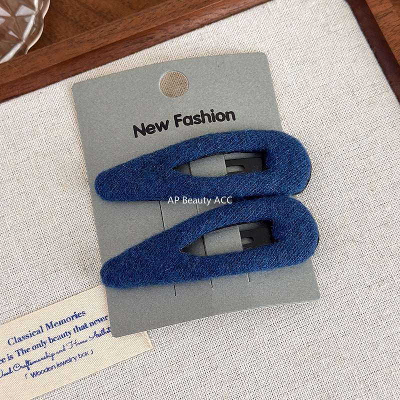 E廠-韓系毛呢水滴橢圓側邊夾髮夾女2025新款瀏海鴨嘴夾bb夾髮卡髮飾「27647」25.11-1