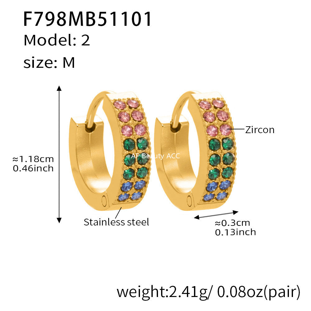B廠-簡約C型鑲彩鑽拼色鋯石耳扣不鏽鋼鍍18k真金輕奢小眾耳環女「F798」25.11-1