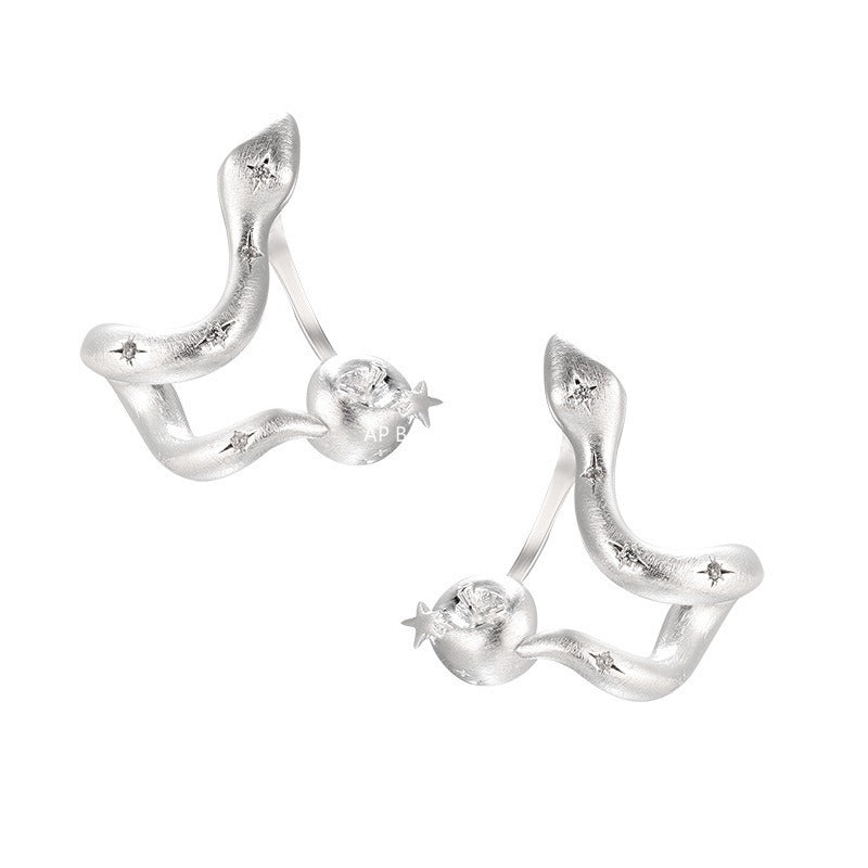 C廠-精緻甜美童趣風小蛇追蘋果銀針耳釘女小眾獨特高級感耳環秋冬耳飾「EH-4118」25.11-1