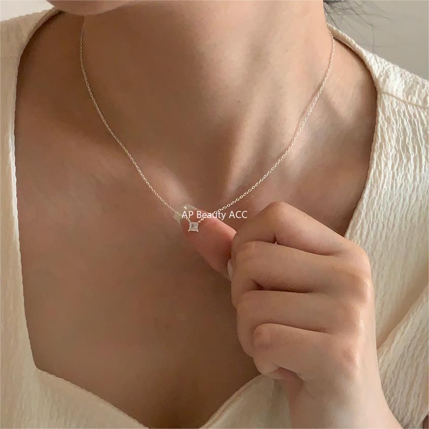 F廠-韓國韓版925純銀四爪方鋯項鍊簡約ins網紅抖音小紅書項鍊「B1197」25.12-2