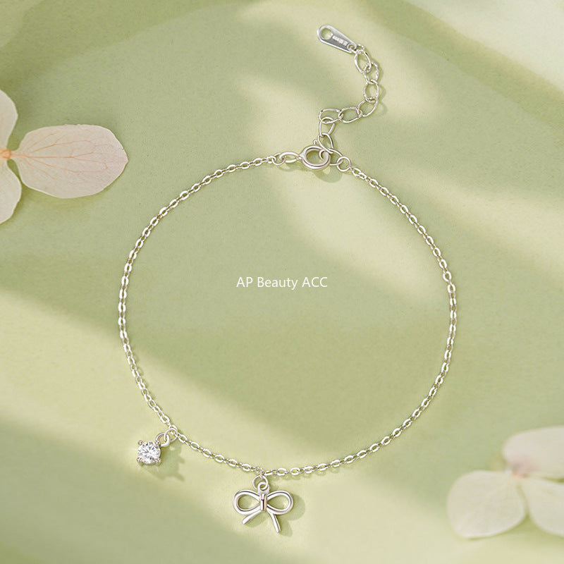 D廠-S999足銀甜美蝴蝶結鋯石手鍊女文藝優雅秋冬氣質小眾閨蜜手飾「YC4519SL_1」25.11-2