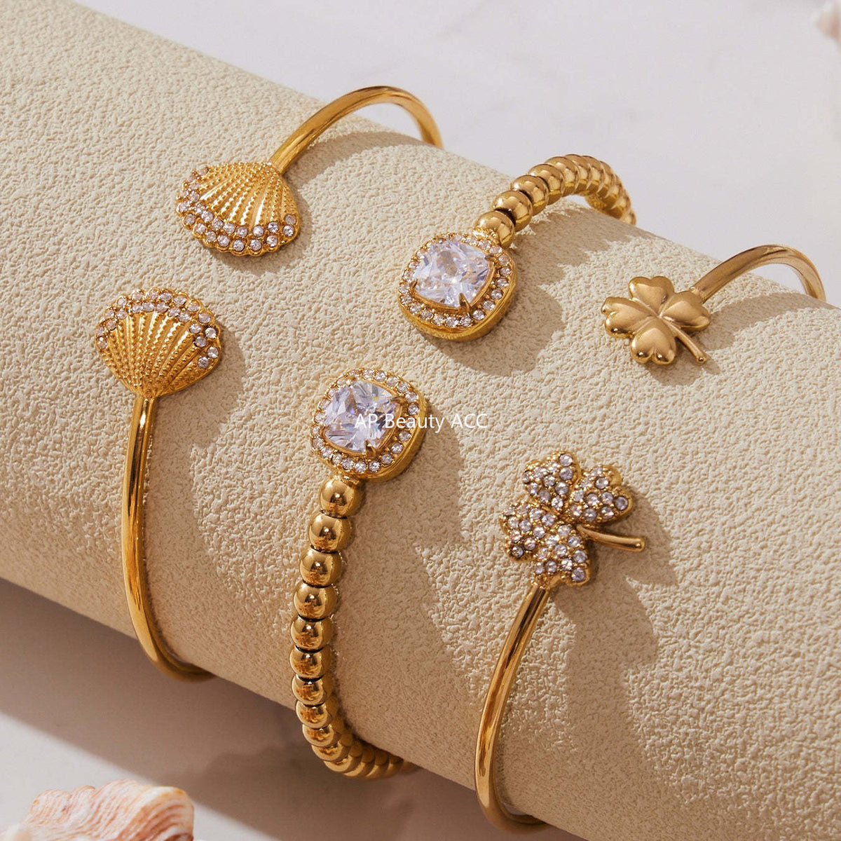 B廠-超閃5A鋯石鋼珠開口彈力繩手鐲不鏽鋼材質鍍18k真金不掉色「Z503-Z504-Z505」25.10-5