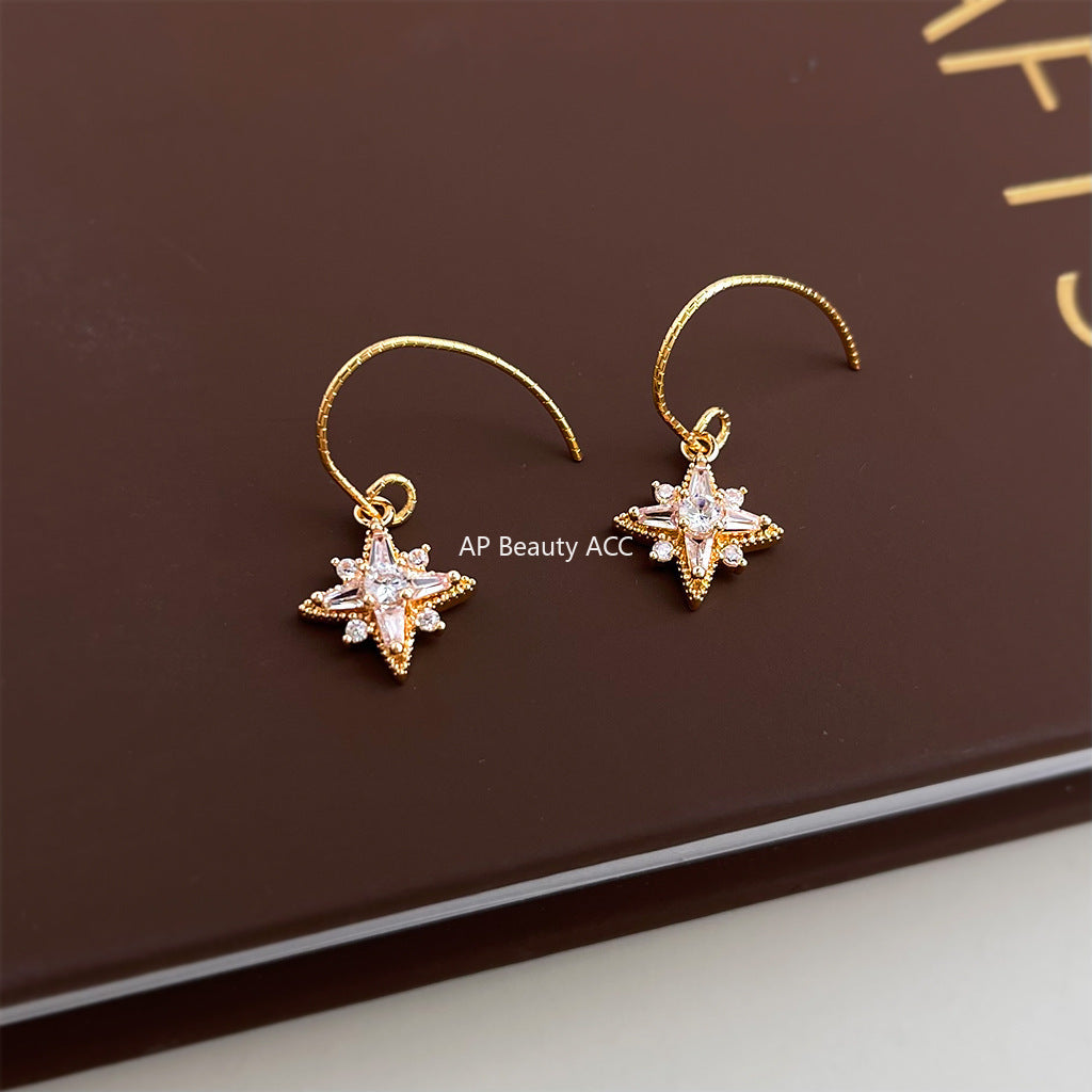 A廠-時尚高級感輕奢風簡約通勤微鑲鋯石芒星耳飾新款爆款工廠耳環飾品「7066」25.11-2