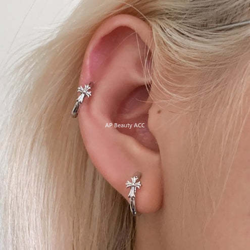 C廠-復古潮流十字架耳環女酷颯時尚嘻哈風銀針耳扣高級感個性設計耳飾「EH-4288」25.11-4