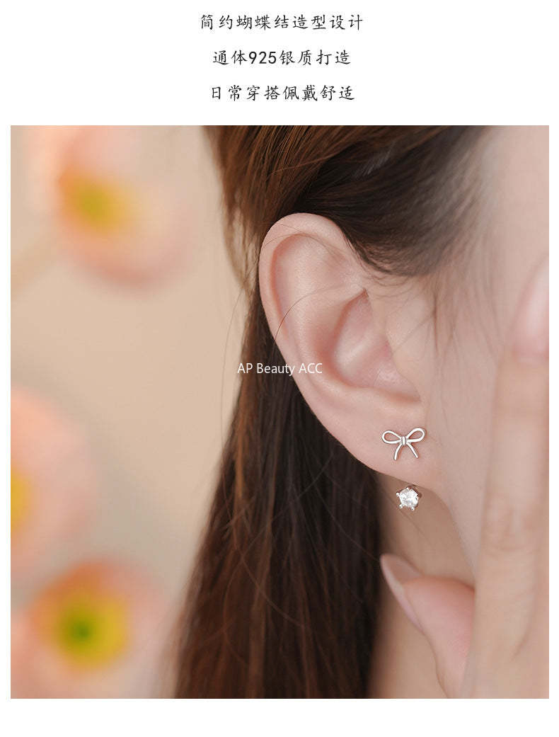 D廠-純銀S925蝴蝶結鋯石耳環甜美公主個性溫柔唯美小眾氛圍感耳飾「YC2439E_1」25.12-1