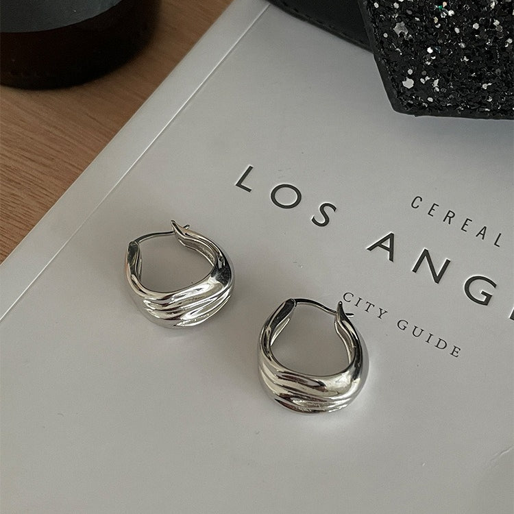C廠-褶皺耳環新高級感耳圈耳釘輕奢高級感氣質大氣銀耳針飾「EH-2071. EBSJ」25.12-3
