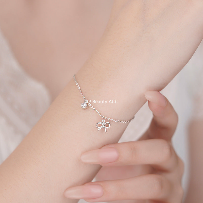 D廠-S999足銀甜美蝴蝶結鋯石手鍊女文藝優雅秋冬氣質小眾閨蜜手飾「YC4519SL_1」25.11-2