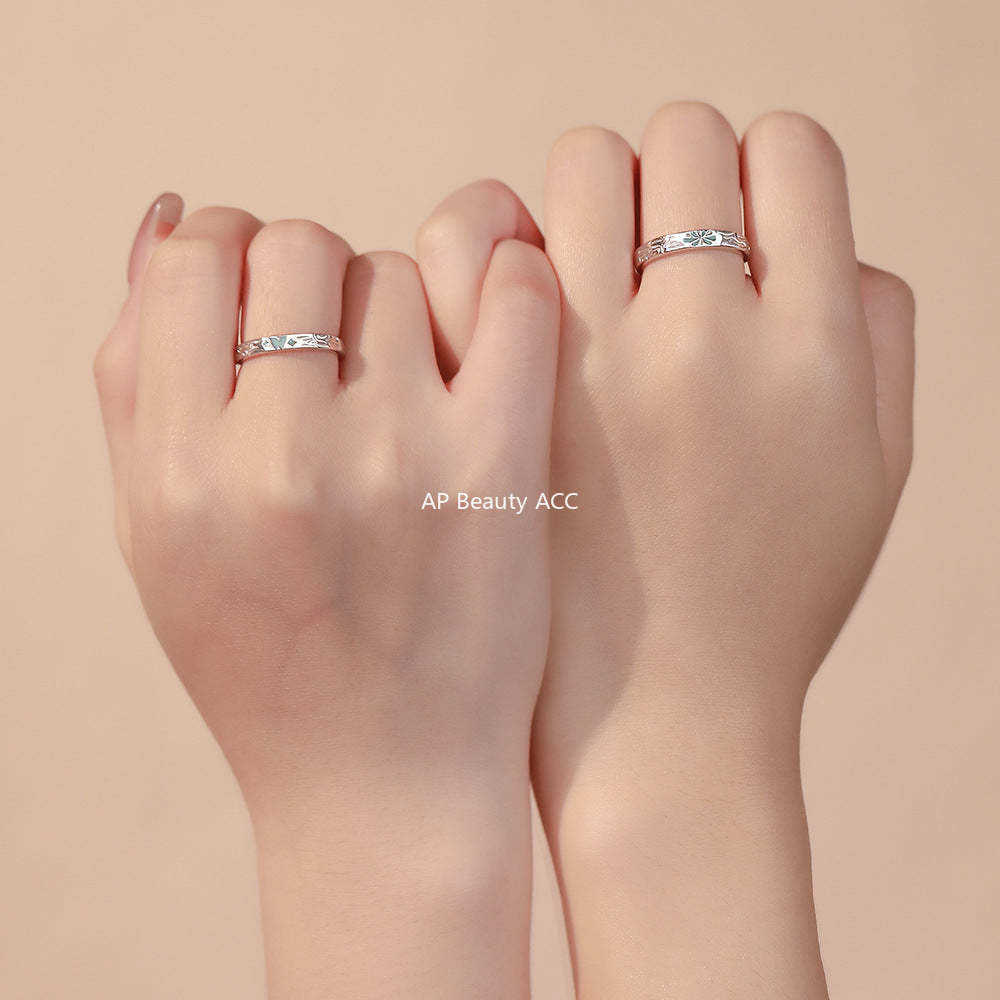 D廠-原創足銀S999蝴蝶四芒星情侶對戒時尚百搭蝶焰浪漫戒指手飾批發「YC4685R_1」25.12-3