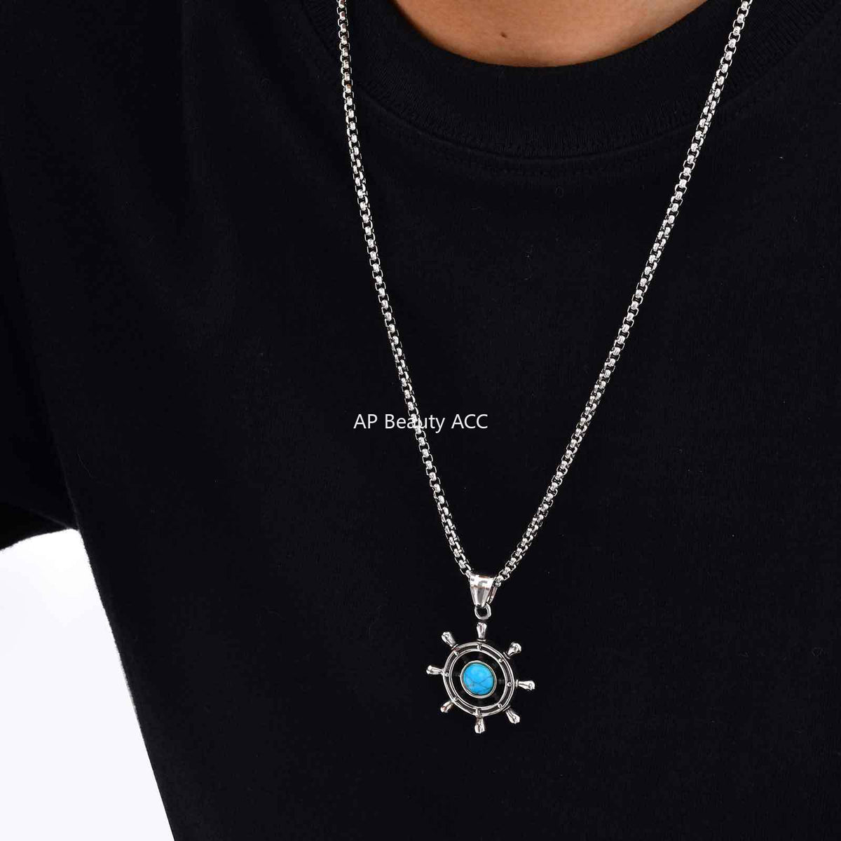 G廠-不鏽鋼復古項飾品船舵水手掛墜海軍潮牌船舵綠松石吊墜「PN-2234」25.11-2